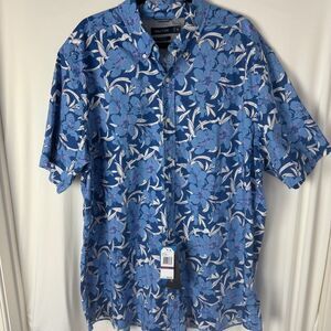 Nautica Men's Button Up Shirt Size 2XL Blue Floral Print Short Sleeve NEW